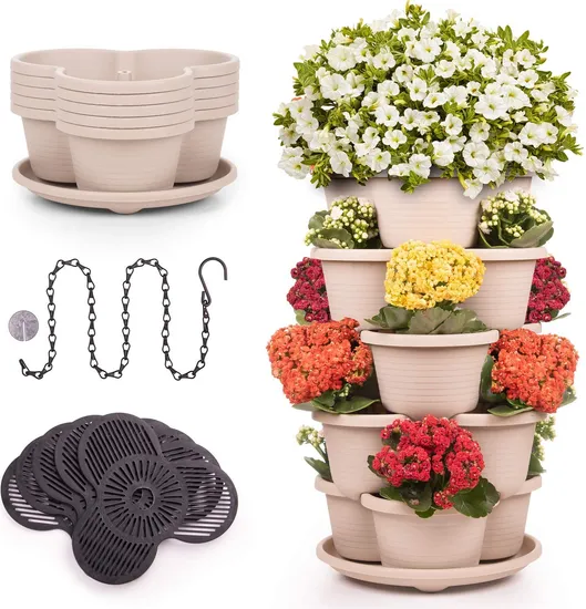 Balcony Stackable Plastic Garden Planter Vertical Flower Pots 5 Tiers