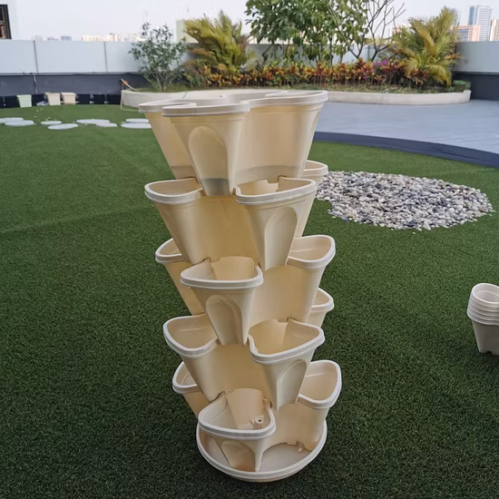 Pot de tour empilable vertical pot de tour de fraise pour la culture de fleurs de jardinage